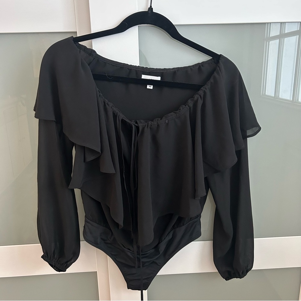 LPA Remi Black Ruffle Bodysuit